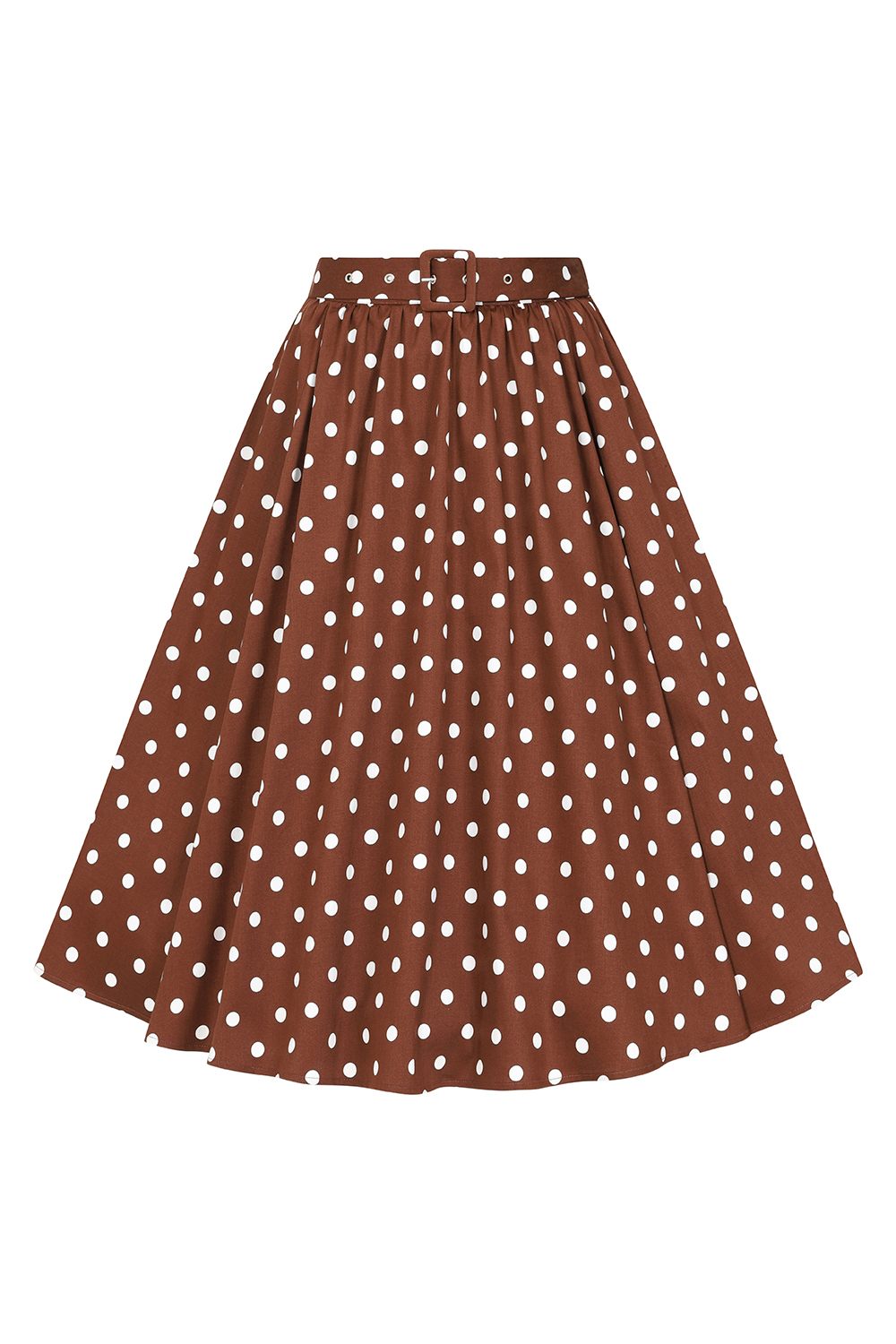 Paula Polka Dot Swing Skirt in Brown